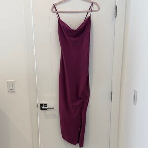 Dynamite Plum Slip Midi Dress with Side Ruched Slit